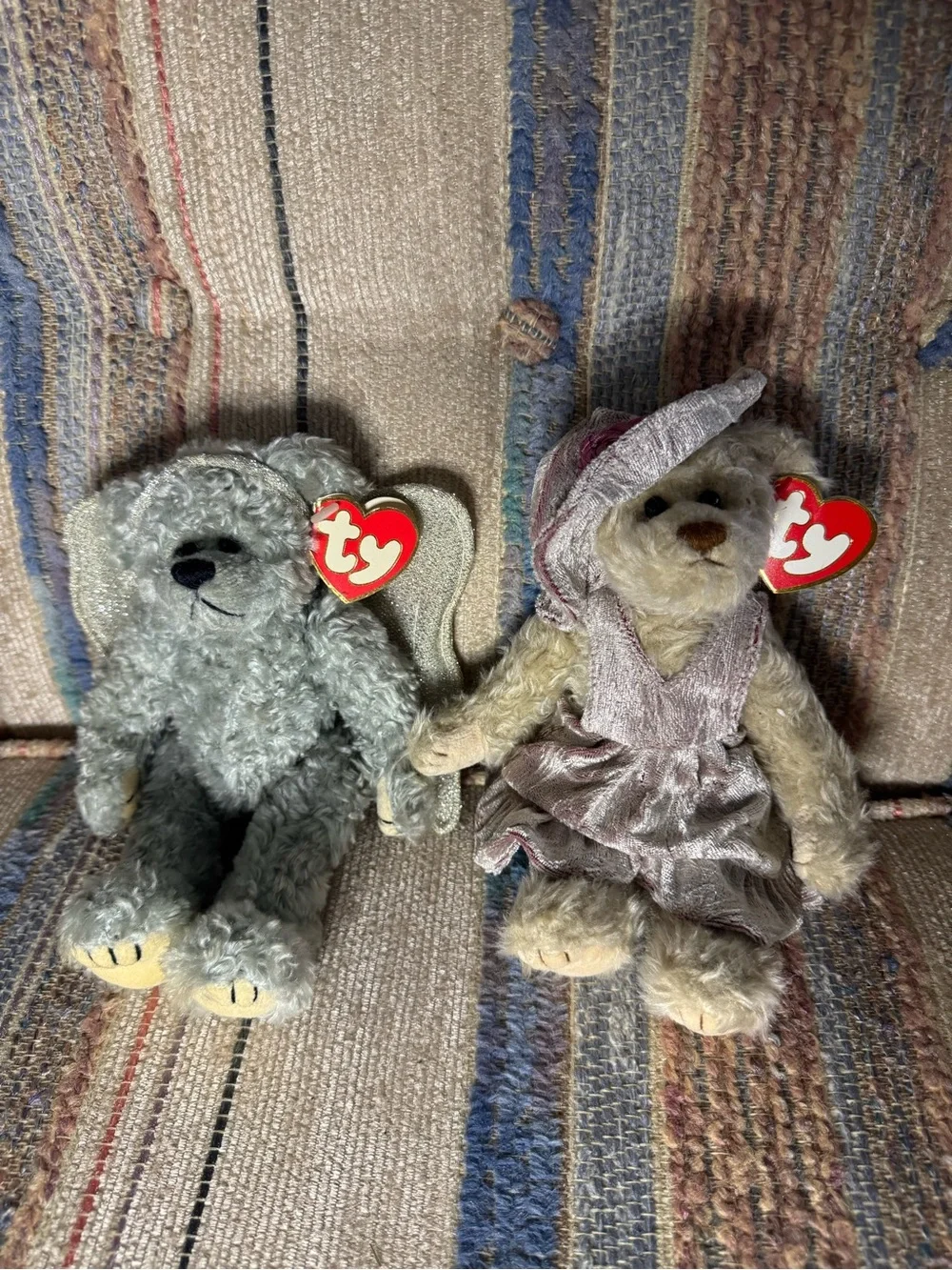 Ty Plush Small Pets Bears in Gray and Cream with Pink Outfit